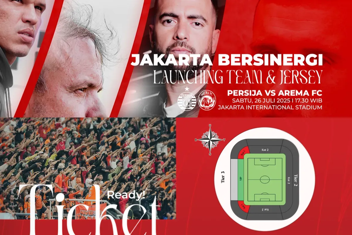 Ilustrasi link pembelian tiket acara seremoni launching tim dan jersey Persija Jakarta sekaligus laga uji coba melawan Arema FC. (Sumber: Persija)