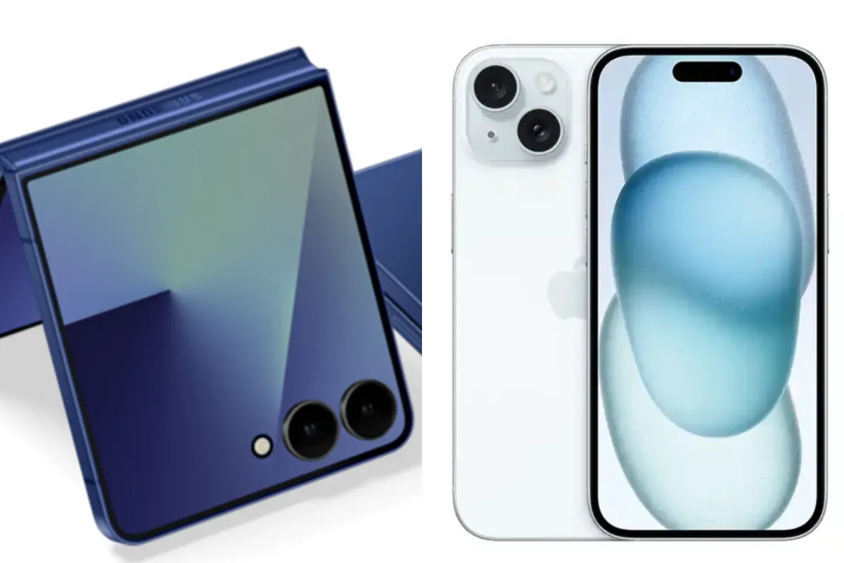Ilustrasi perbandingan antara Samsung Galaxy Z Flip7 vs iPhone 15. (Sumber: iBox dan Samsung)
