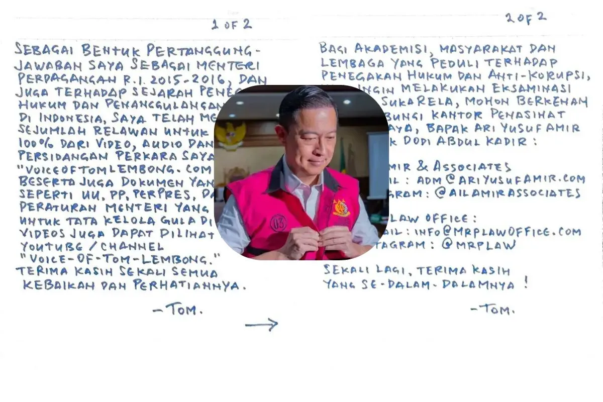 Tom Lembong sampaikan pesan khusus kepada publik usai divonis penjara 4,5 tahun kasus impor gula. (Sumber: Instagram)