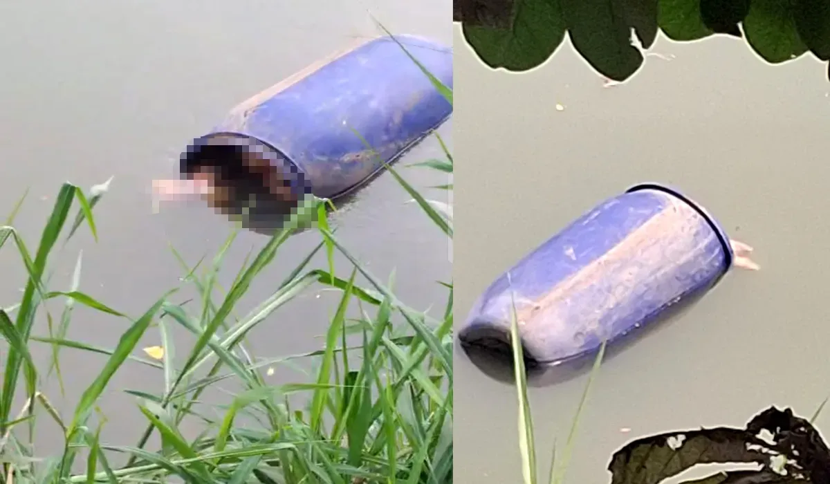 Sesosok mayat perempuan ditemukan membusuk di dalam tong di sungai Cisadane di Kampung/Kelurahan Babakan, Kota Tangerang, pada Minggu, 27 Juli 2025. (Sumber: Dok Polsek Tangerang)