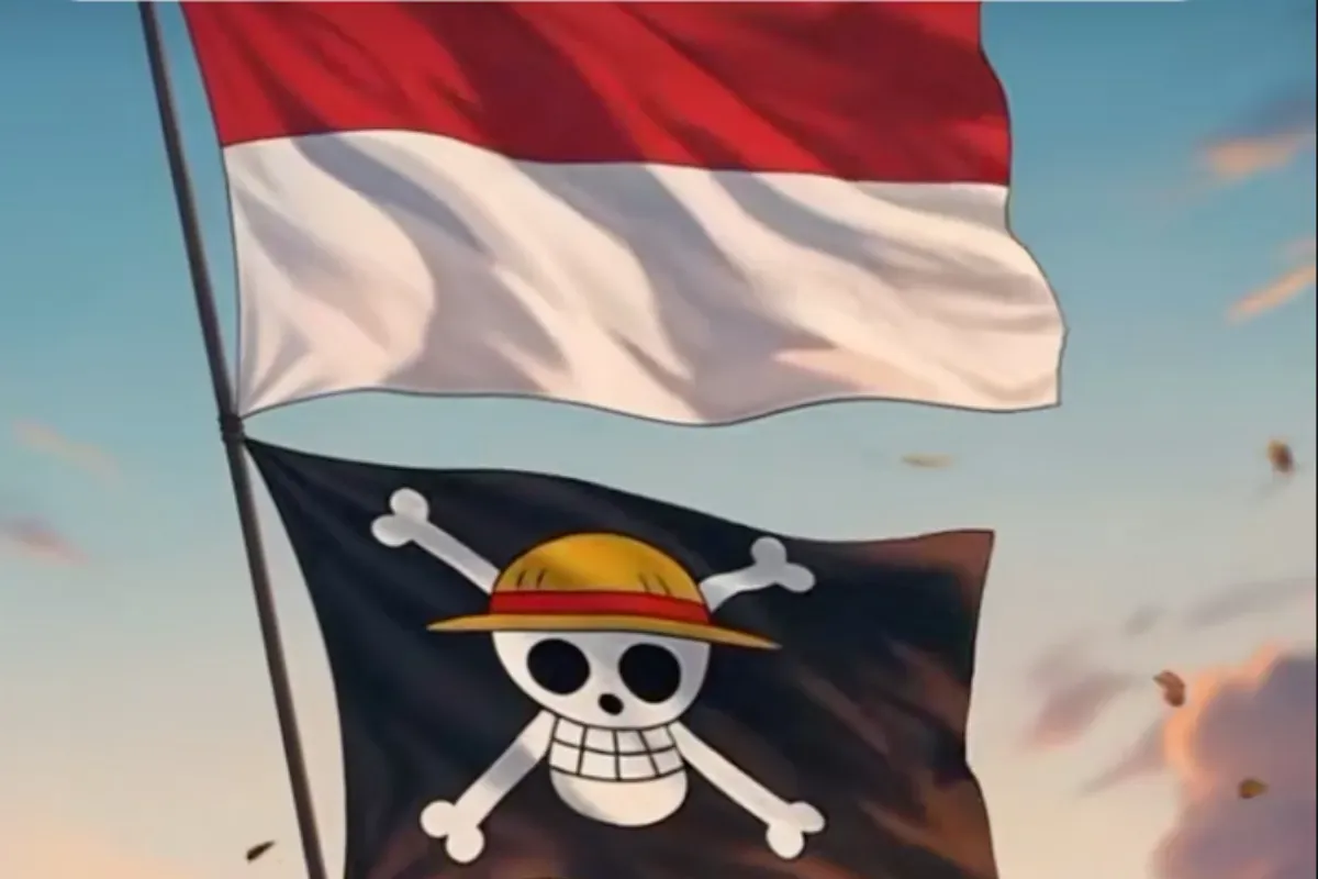 Ilustrasi bendera bajak laun One Piece viral menjelang 17 Agustus 2025. (Sumber: TikTok/@papadrone25)
