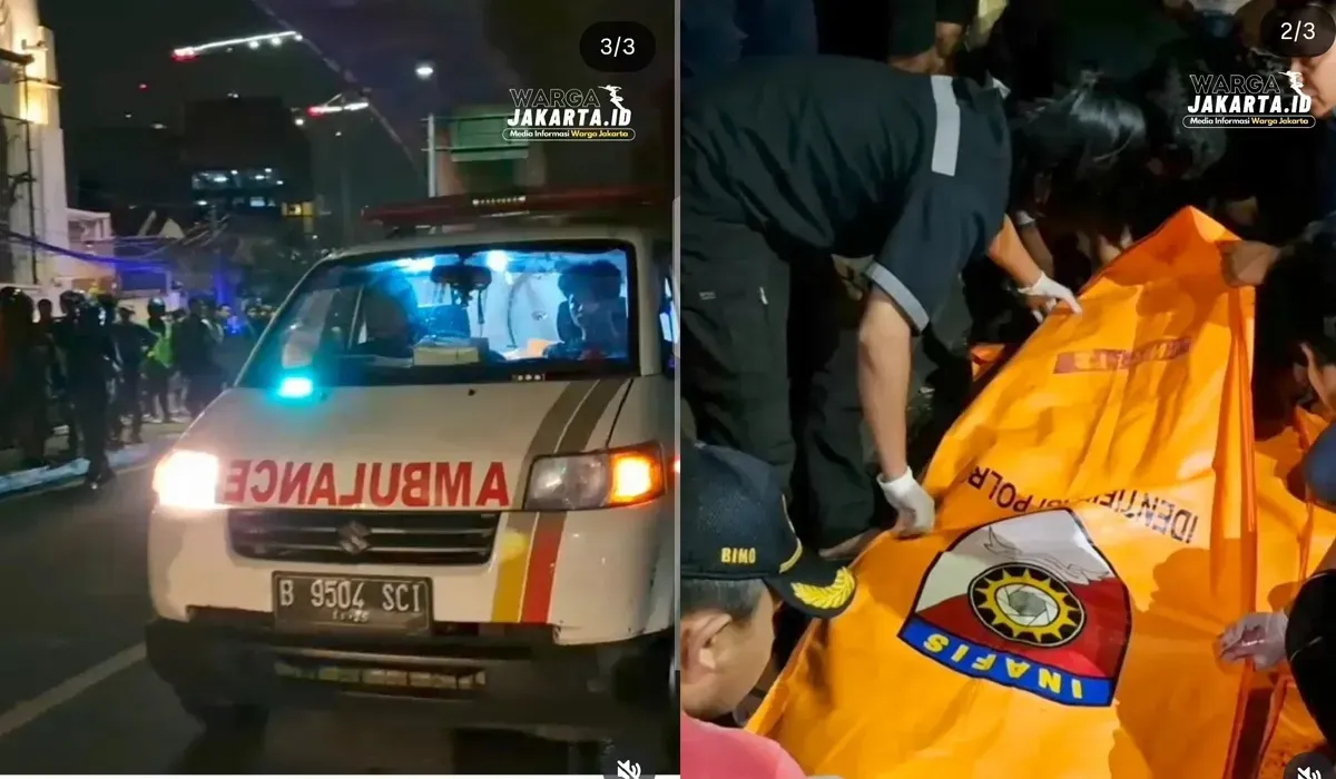 Tangkap layar petugas mengevakuasi pengemudi ojol yang tewas akibat tertabrak mobil Hyundai Ioniq di Jalan Raya Pangeran Antasari, Jakarta Selatan, pada Rabu dini hari, 30 Juli 2025.
