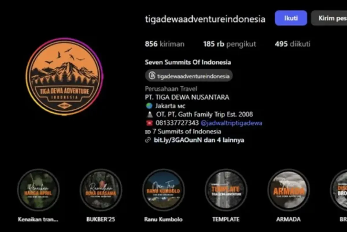 Tenda Pendaki Terancam Tak Bisa Berdiri, Tiga Dewa Adventure Viral Diduga Booking Lahan Gunung (Sumber: Instagram/@tigadewadventureindonesia)