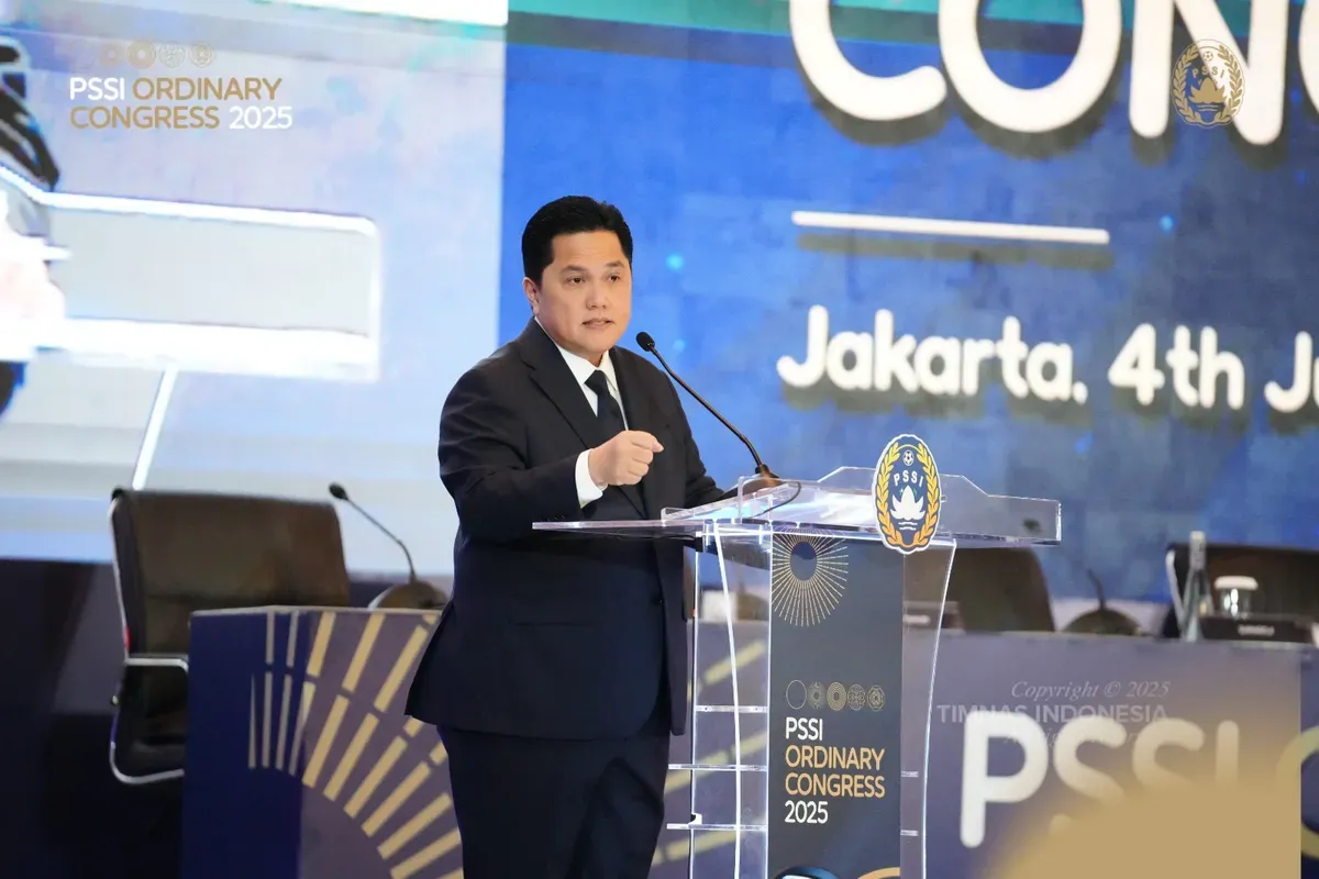Ketua Umum (Ketum) PSSI, Erick Thohir Kongres Biasa PSSI 2025 di Hotel Ritz-Carlton, Jakarta, Rabu, 4 Juni 2025. (Sumber: PSSI)