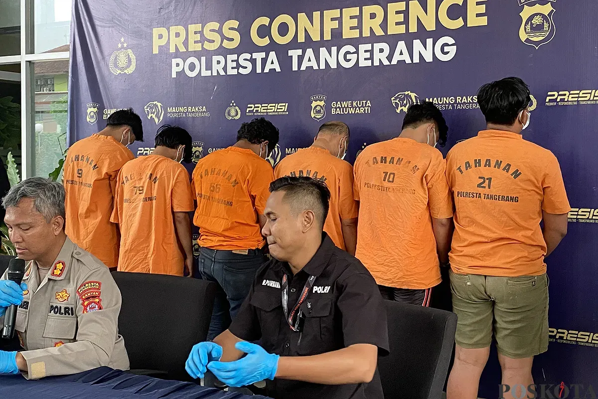Tujuh tersangka pemalakan berhasil diamankan Polresta Tangerang. (Sumber: POSKOTA | Foto: Primayanti)