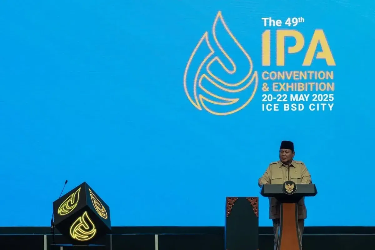 Presiden Prabowo Subianto pada pembukaan Konvensi dan Pameran Tahunan ke-49 Indonesian Petroleum Association 2025 di Indonesia Convention Exhibition BSD, Tangerang Selatan, Banten, 21 Mei 2025. (Sumber: Instagram/@presidenrepublikindonesia)