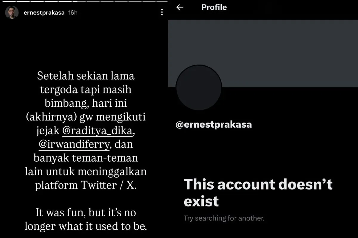 Ernest Prakasa menghapus akun X miliknya. (Sumber: X)