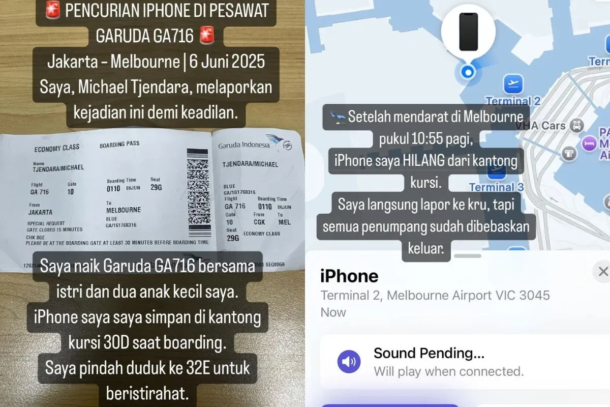 iPhone penumpang Garuda diduga dicuri (Sumber: Instagram/@michaeltjendara)