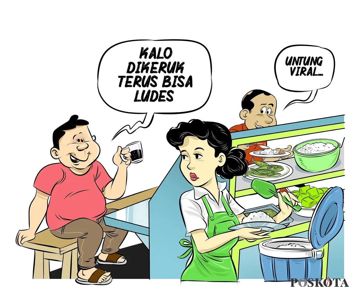Ilustrasi obrolan di warteg yang menyindir praktik eksploitasi sumber daya alam secara berlebihan. "Kalau dikeruk terus bisa ludes," celetuk salah satu pengunjung sambil menyeruput kopi. (Sumber: Poskota/Arif Setiadi)