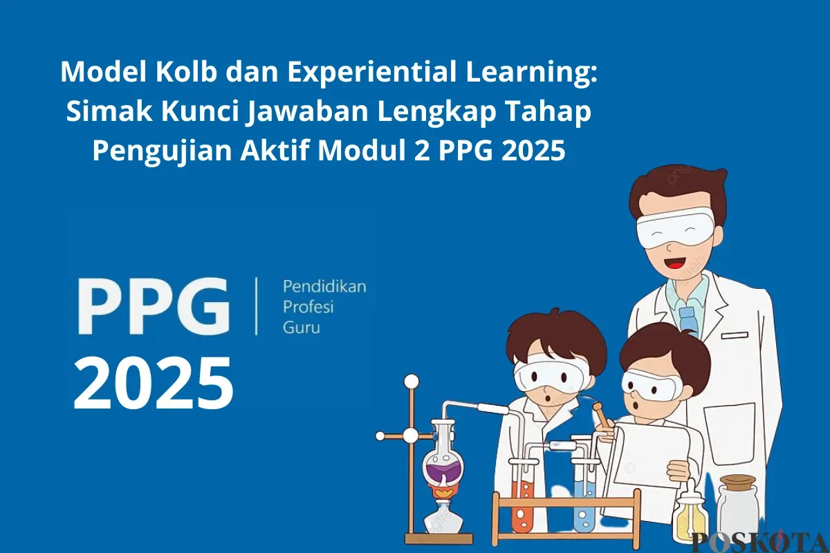 Ilustrasi guru dan siswa sedang melakukan eksperimen sains di laboratorium menggambarkan tahap Pengujian Aktif dalam siklus Kolb. (Sumber: Poskota/Yusuf Sidiq)