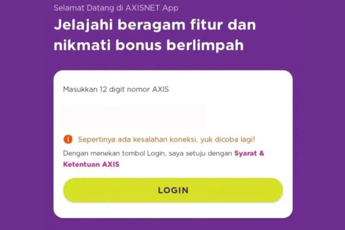 Axisnet yang dikabarkan masih error pada Senin, 16 Juni 2025. (Sumber: Ist.)