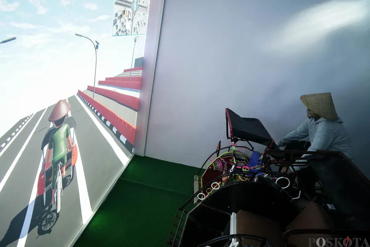 Anak-anak bermain games area imersif 360 di Studio Imersif Perpustakaan Jakarta dan Pusat Dokumen Sastra HB Jassin, Taman Ismail Marzuki (TIM), Jakarta, Minggu, 15 Juni 2025. (Sumber: Poskota/Bilal Nugraha Ginanjar)