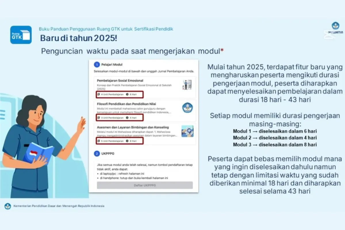 Aturan baru penguncian modul PPG 2025 di Ruang GTK, cek info lengkapnya di sini. (Sumber: YouTube/Senyum Pendidikan)