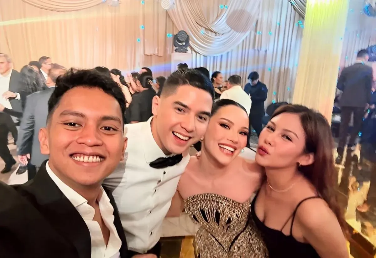 Zharfan Rahmadi saat menghadiri acara pernikahan Al Ghazali dan Alyssa Daguise bersama Vanesha Prescilla. (Sumber: TikTok/@vnsashaa)