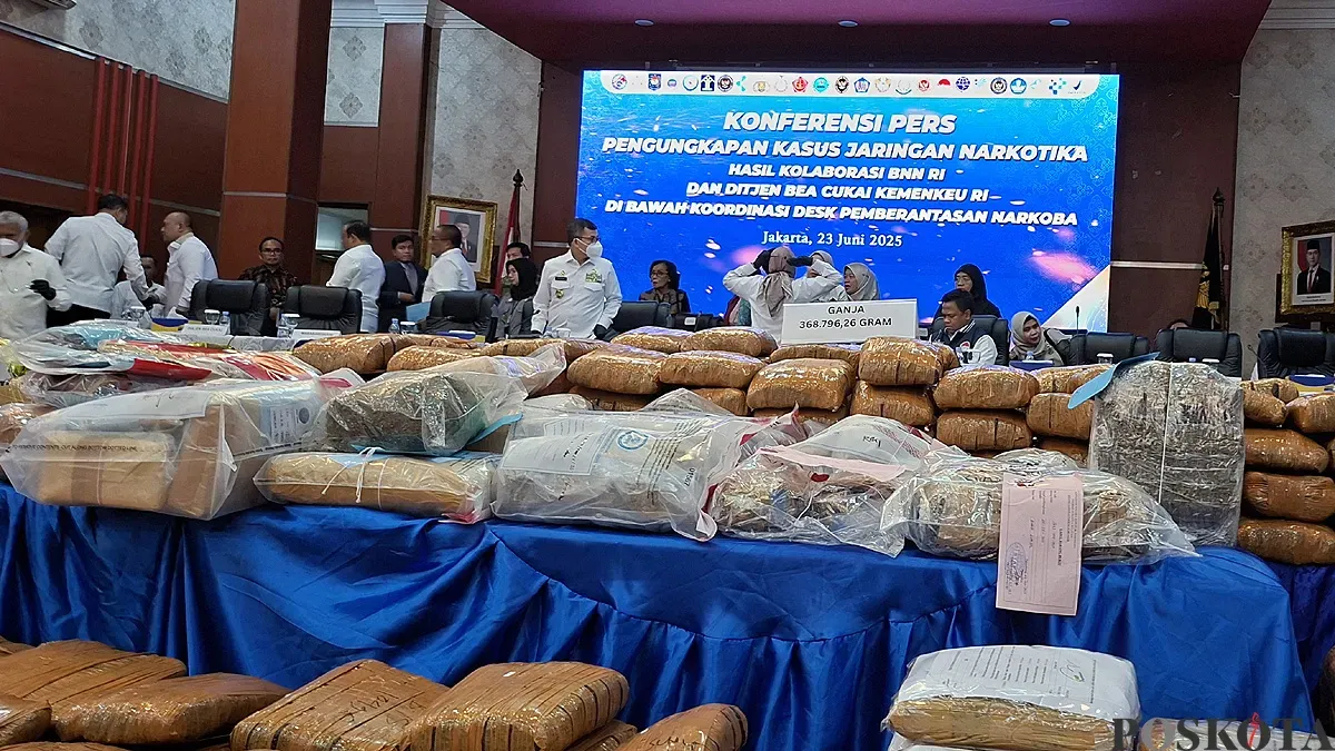 Barang bukti narkoba yang diamankan BNN RI dan Bea Cukai dari 172 kasus yang diungkap pada periode April-Juni 2025. (Angga) (Sumber: POSKOTA | Foto: Angga Pahlevi)