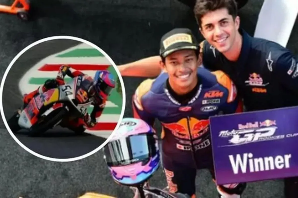 Pembalap muda Veda Ega Pratama berhasil memenangkan kompetisi Red Bull Rookies Cup 2025, Italia. (Sumber: Instagram/@veda_54)