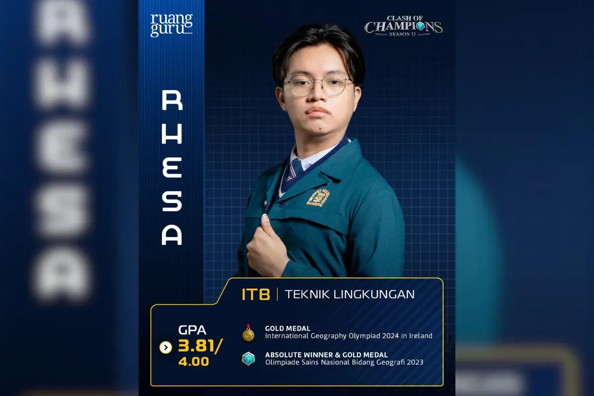 Rhesa Narayana Rasmara saat tampil di Clash of Champions Season 2, membuktikan kualitas generasi muda Indonesia di panggung pendidikan nasional dan internasional. (Sumber: Dok/Ruang Guru)