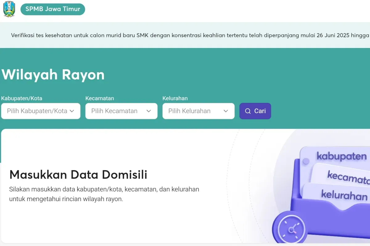 Cara cek wilayah rayon untuk daftar SPMB Jatim 2025 jalur domisili. (Sumber: SPMB Jatim)