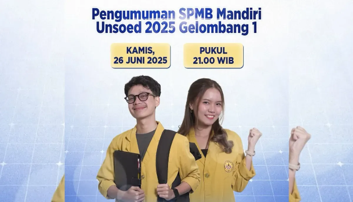 Pengumuman kelulusan Jalur Mandiri Unsoed 2025 sudah tersedia! Ketahui cara cek hasil seleksi gelombang 1, syarat registrasi ulang, dan jadwal gelombang berikutnya. (Sumber: Instagram/@unsoedofficial_1963)