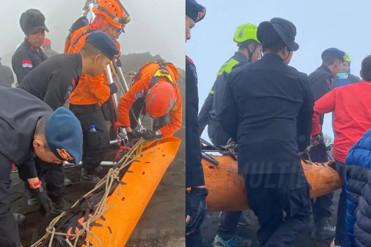 Potret evakuasi jenazah pendaki Brasil, Juliana Marins di Gunung Rinjani. (Sumber: X/@DivHumas_Polri)