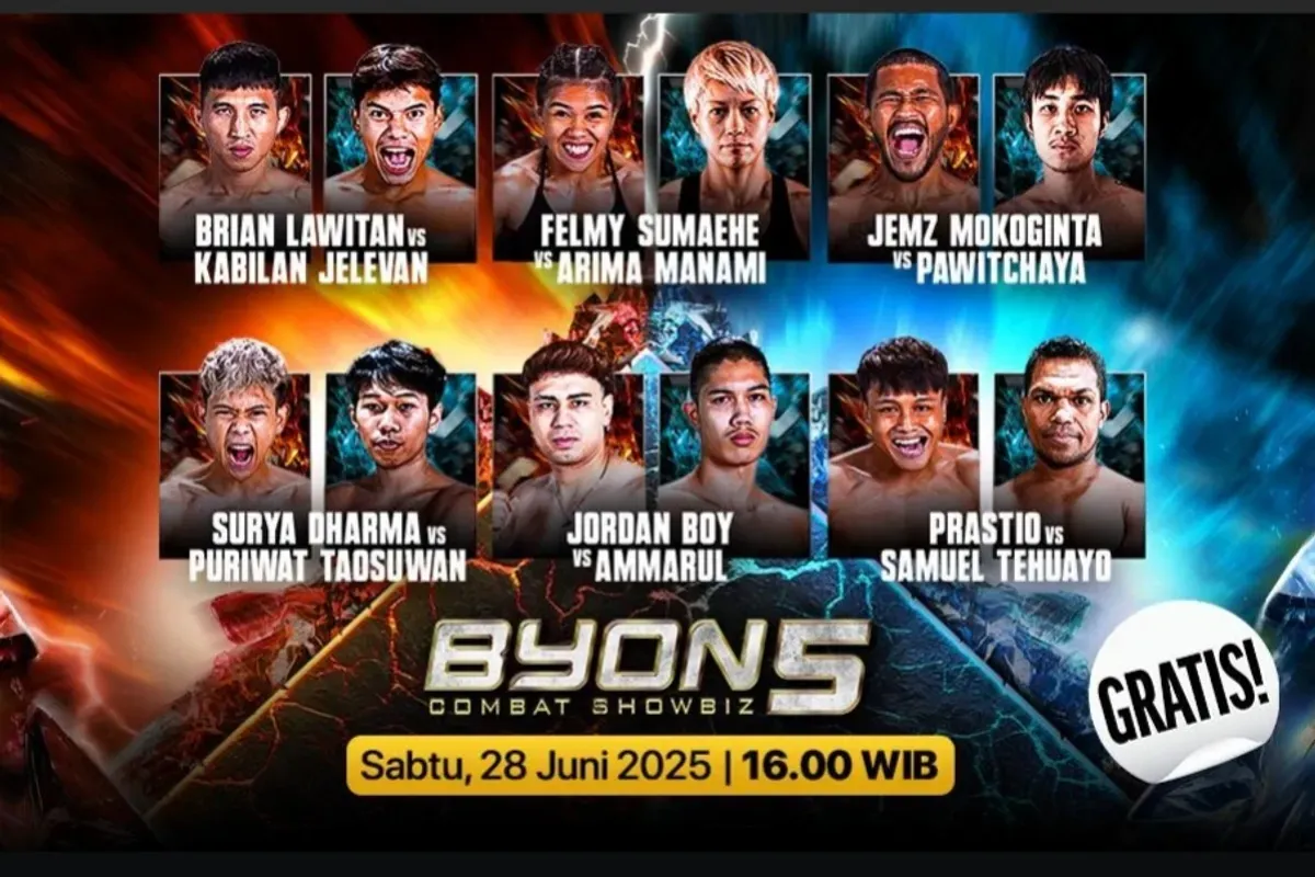 Link live streaming Byon Combat 5 yang menampilkan pertarungan sengit Kkajhe vs Azis. (Sumber: Vidio)