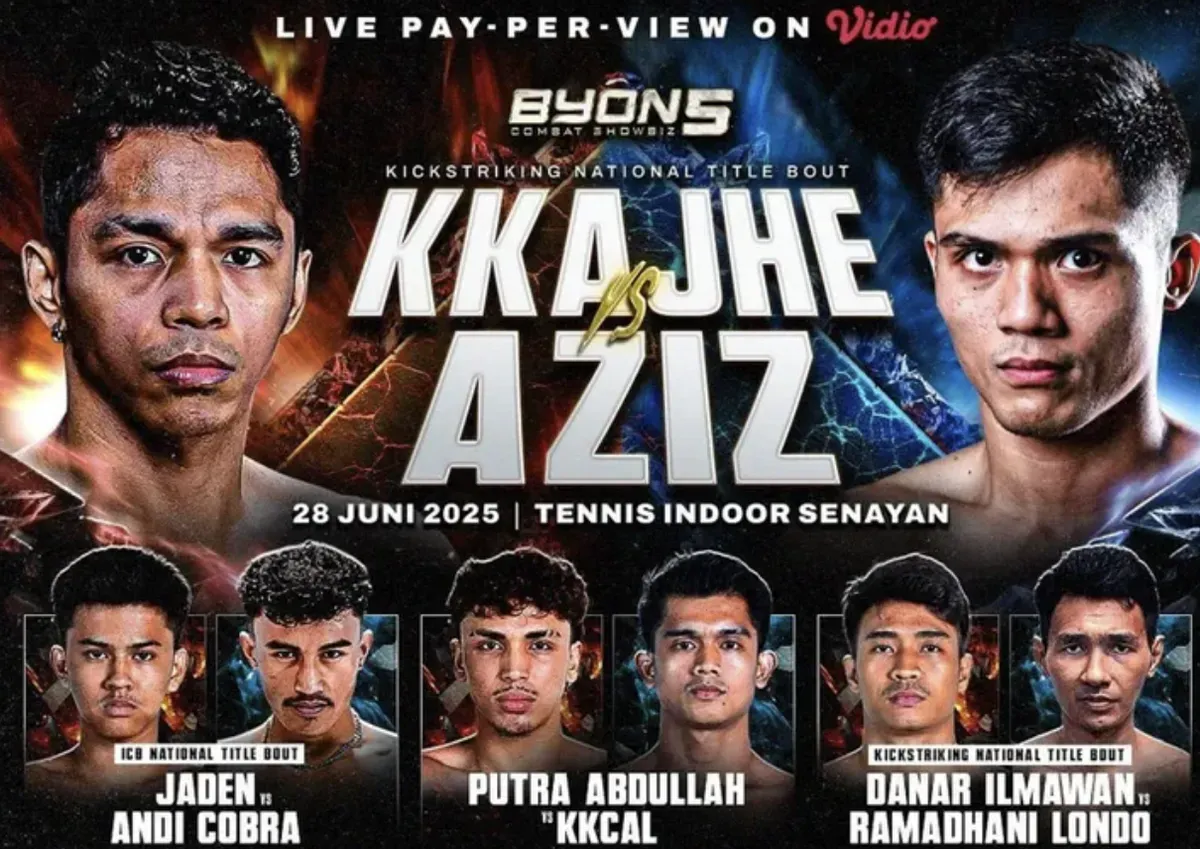 Aziz “The Crauzer” Calim melontarkan ucapan “tak antemi parlente” saat sesi face-to-face melawan Jekson “Kkajhe” Karmela di Byon Combat Showbiz 5, Sabtu 28 Juni 2025. Frasa ini viral dan menambah tensi pertandingan. (Sumber: Dok/Byon Combat)