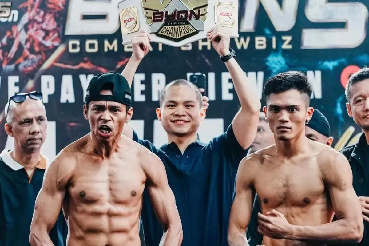 Kkajhe dan Aziz Calim saat face off jelang duel keduanya di Byon Combat 5. (Sumber: Instagram/@byoncombat)
