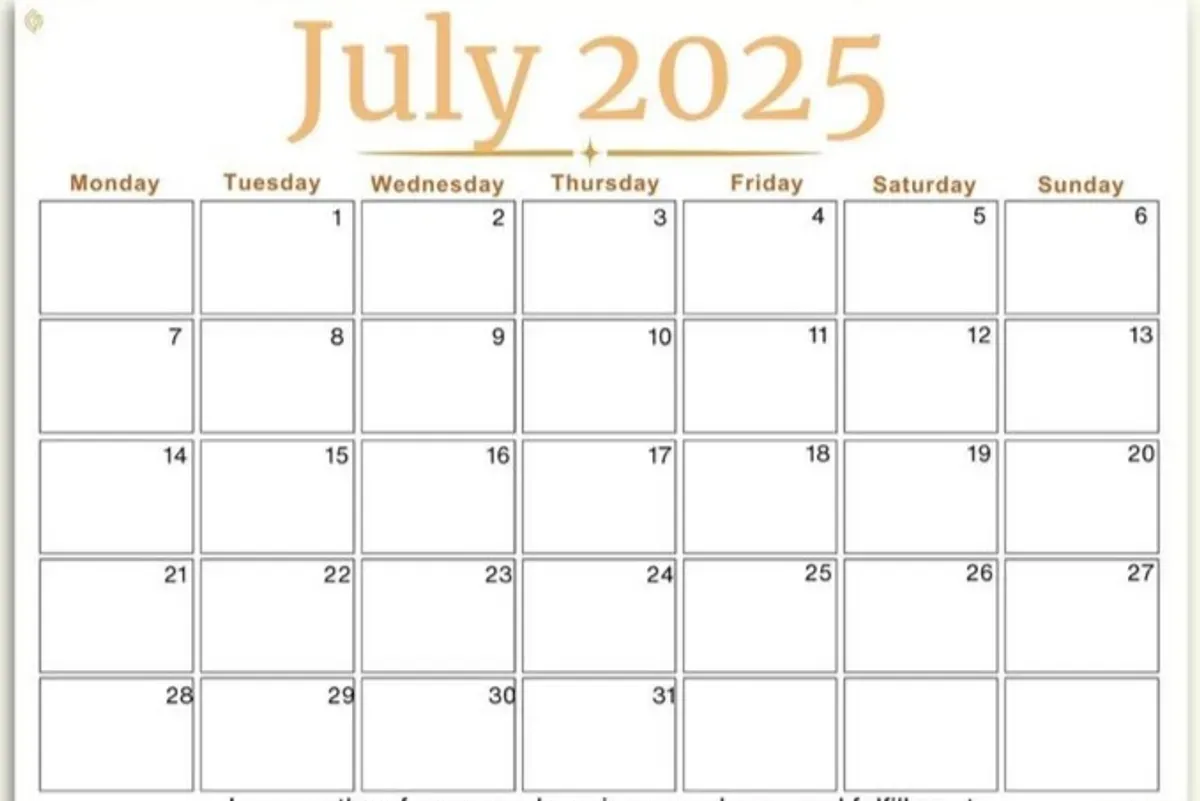 Ilustrasi - Kalender Juli 2025 tidak ada hari libur nasional ataupun cuti bersama. (Sumber: Pinterest/etzy)