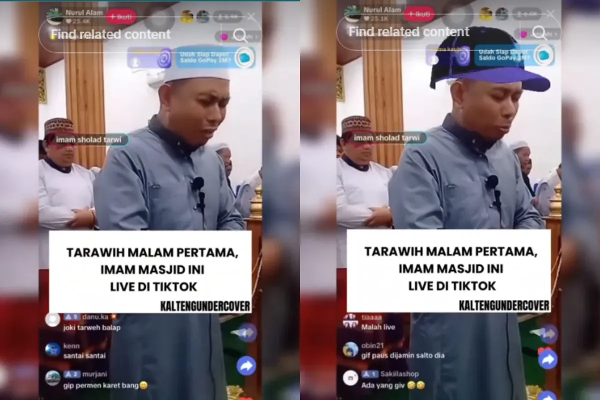 Dalam video viral di TikTok, terlihat seorang imam salat Tawarih melakukan live streaming hingga diberi gift. (Sumber: TikTok/@kaltengundercover)