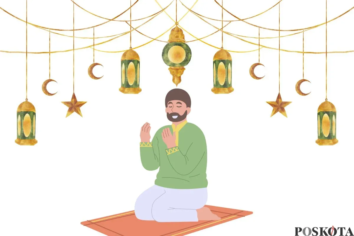 Ilustrasi salat tarawih sendiri di rumah. (Sumber: Poskota/Arip Apandi)