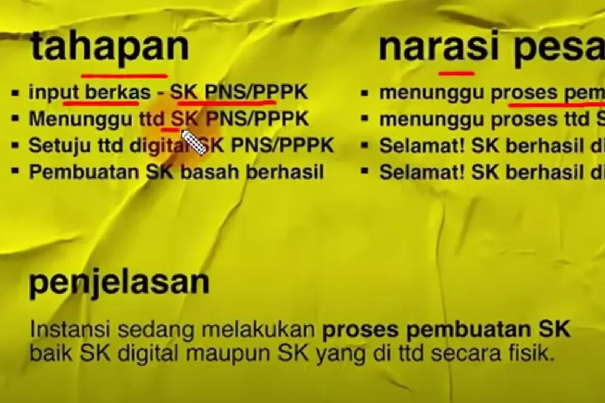 Proses penetapan NIP CPNS dan P3K melibatkan beberapa tahapan, mulai dari pengusulan hingga penandatanganan SK. Pantau terus perkembangannya melalui Mola BKN! (Sumber: Youtube/@Calon Guru)