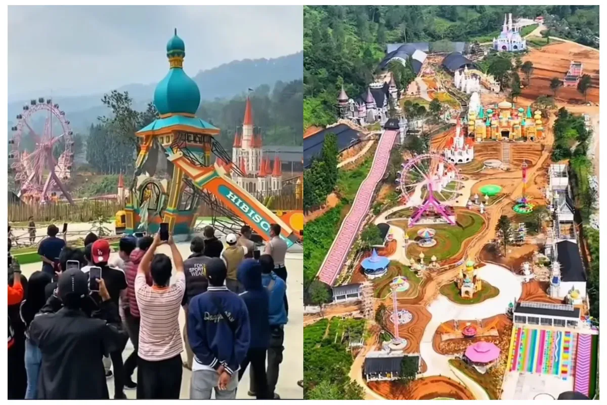 Gubernur Jawa Barat Dedi Mulyadi membongkar Wisata Hibisc Fantasy yang beroperasi di Kawasan Puncak karena melanggar perizinan. Wisata tersebut dikelola oleh PT Jaswita yang merupakan BUMD Provinsi Jabar. (Sumber: Capture Instagram Indodrone)