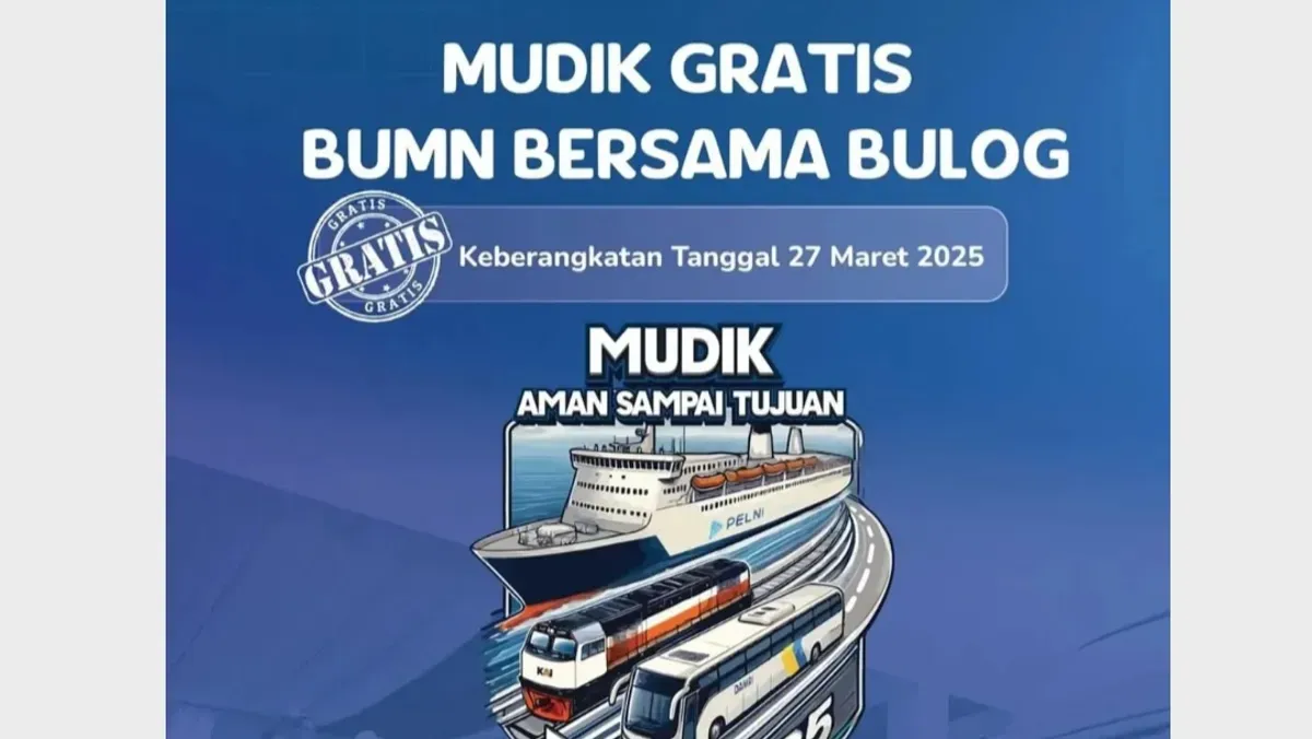 Poster program mudik gratis 2025 bersama BUMN Perum BULOG. (Sumber: Instagram/informasimudik)