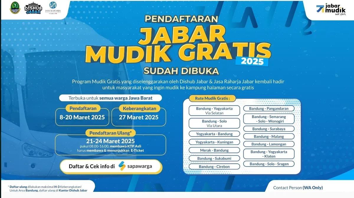 Pemerintah Provinsi Jawa Barat (Pemprov Jabar) melalui Dinas Perhubungan (Dishub) kembali menghadirkan program Mudik Gratis 2025 bagi masyarakat yang ingin pulang kampung. (Sumber: Dok Pemerintah Provinsi Jawa Barat)