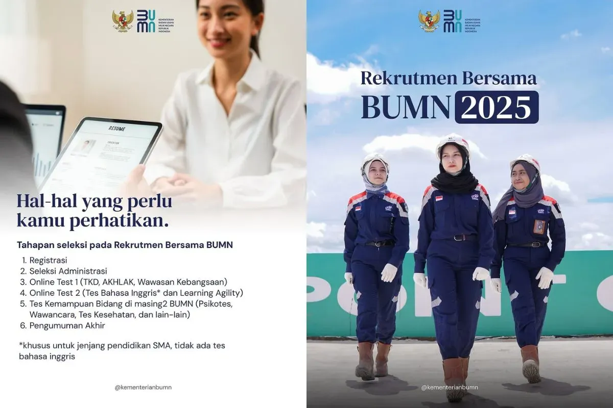 Persyaran dan proses pendaftaran Rekrutmen Bersama BUMN 2025. (Sumber: BUMN)