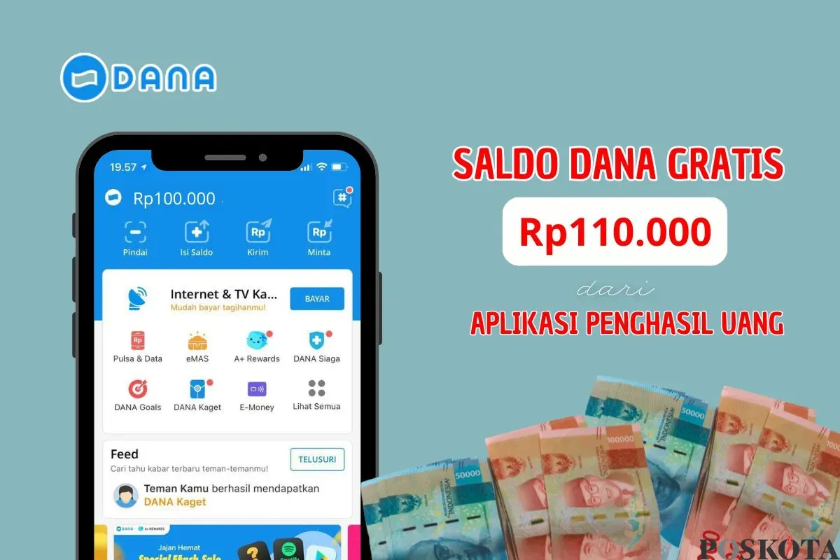 Berikut ini cara untuk klaim saldo DANA gratis Rp100.000 dari aplikasi penghasil uang. (Sumber: Poskota/Iko Sara Hosa)