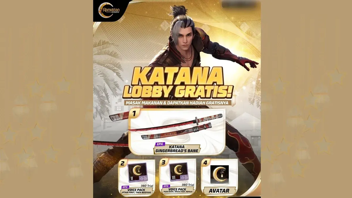 Kode Redeem FF terbaru hari ini Rabu 12 Maret 2024 berhadiah Katana Gingerbread Bane gratis. (Garena Indonesia)