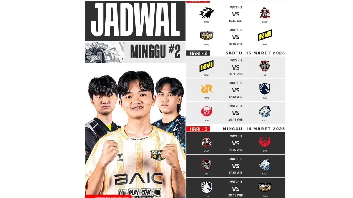 Jadwal MPL ID Season 15 mempertemukan RRQ Hoshi vs Liquid ID Sabtu 15 Maret 2025 mendatang. (Ig MPL Indonesia)