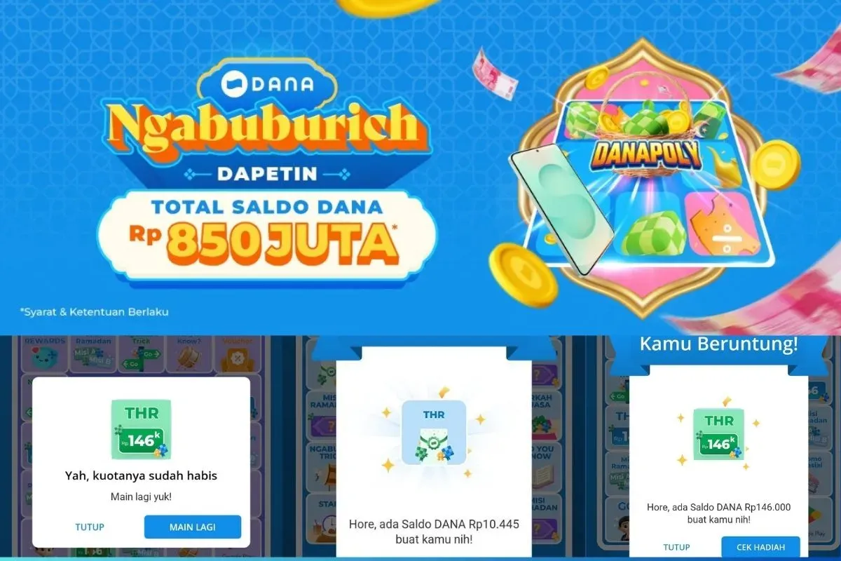 Pas ngabuburit Main DANAPoly bisa dapat saldo DANA sampe Rp850 juta (Sumber: dana.id dan Kolase X)