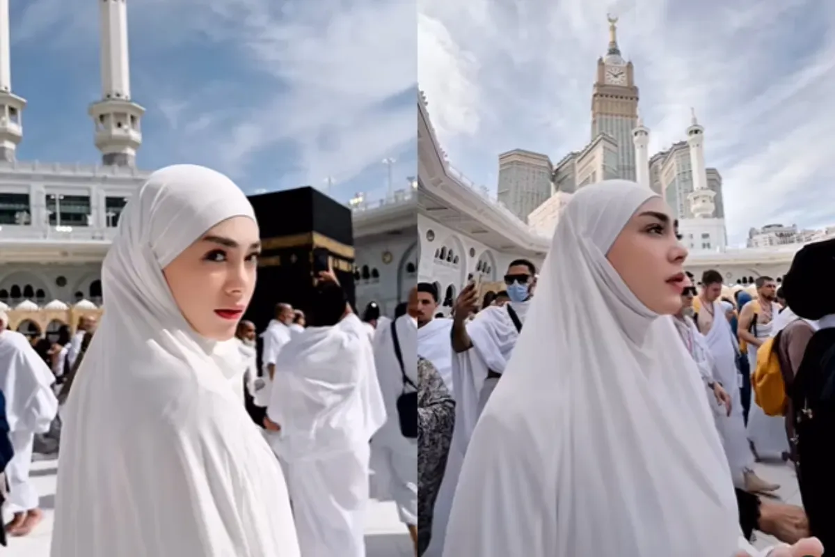 Potret Celine Evangelista saat menjalani ibadah umrah setelah resmi mualaf. (Sumber: Tangkap Layar Instagram/@celine_evangelista)