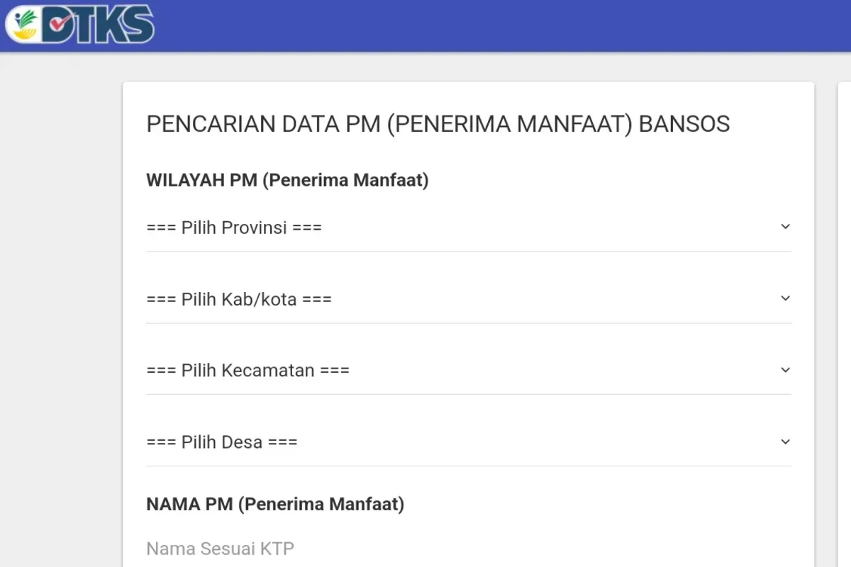 Tampilan situs cekbansos.kemensos.go id untuk mengecek status penerima manfaat. (Sumber: Website/Kemensos)