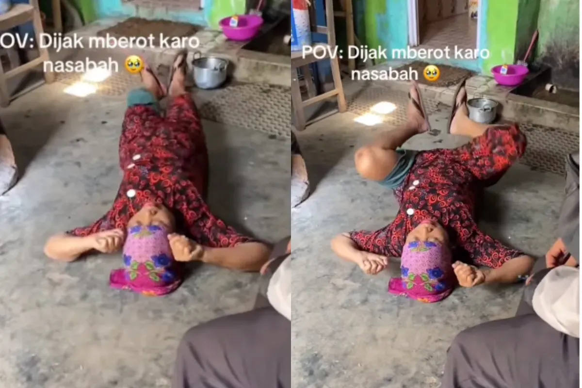 Seorang ibu-ibu di Banyuwangi pura-pura kesurupan saat ditagih utang oleh bank keliling. (Sumber: Tangkap Layar Instagram/@mood.jakarta)