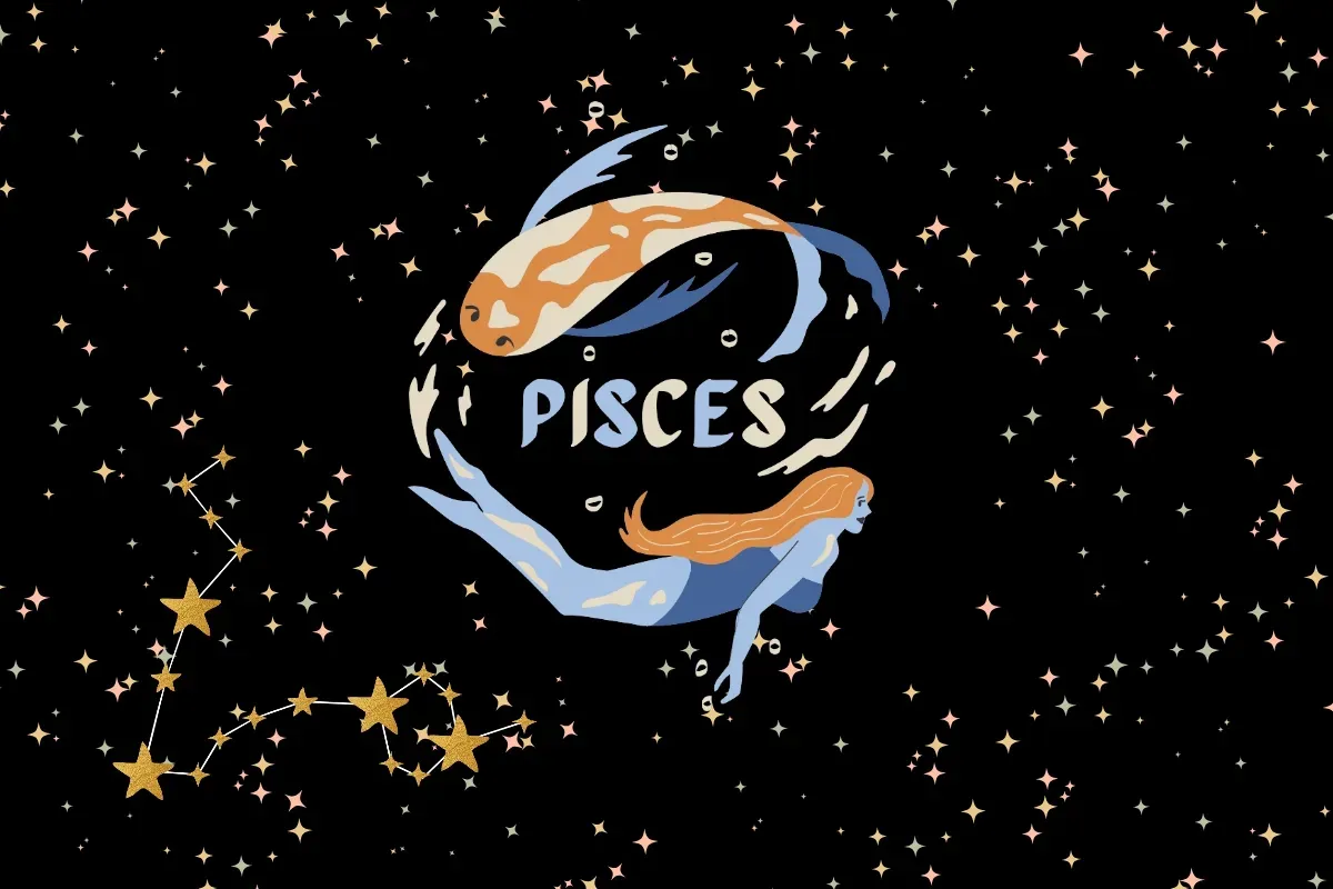 Ilutrasi lambang Pisces di ramalan zodiak cinta hari ini. (Sumber: Canva/Syifa Luthfiyah)