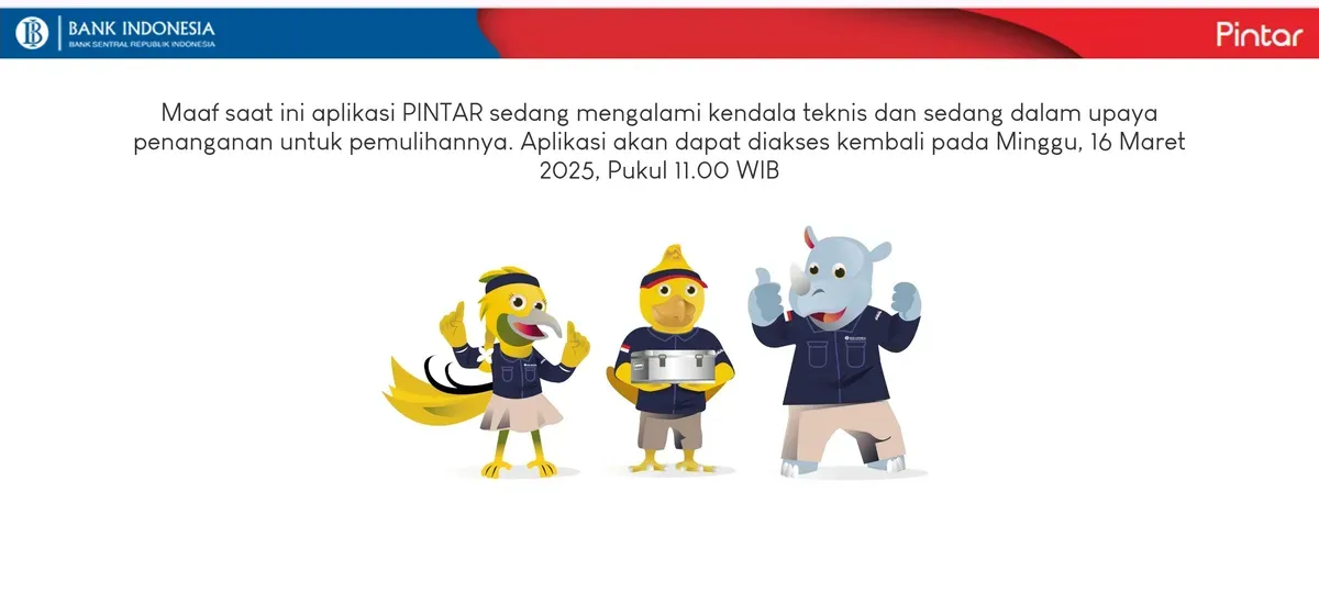 Website PINTAR BI kembali down saat pendaftaran penukaran uang baru dibuka. Netizen keluhkan gangguan berulang, meski BI sarankan akses di waktu sepi dan ikuti prosedur pemesanan yang ada. (Sumber: Capture Website PINTAR BI)