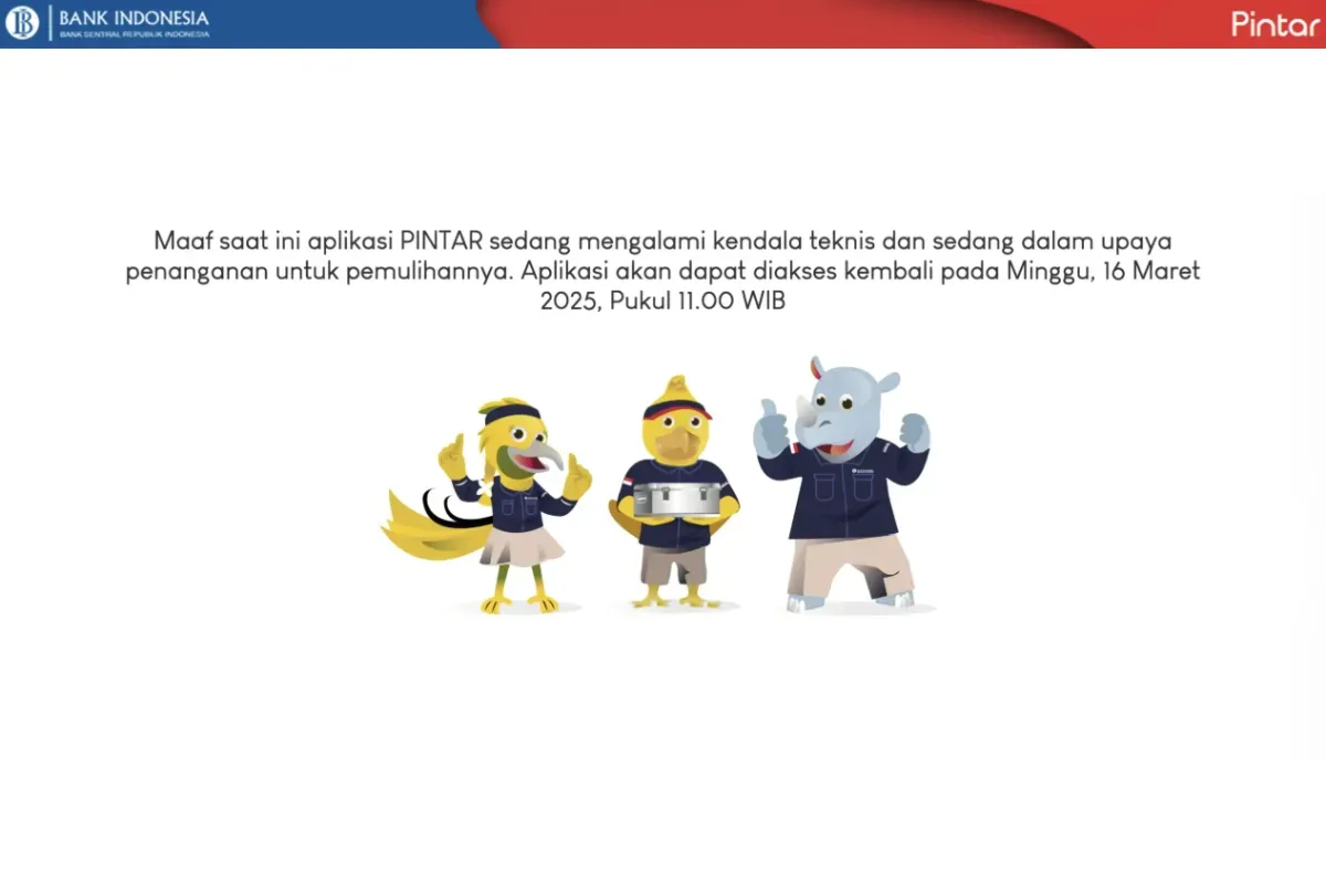 Tampilan error pada aplikasi PINTAR BI saat masyarakat mencoba mengakses layanan penukaran uang baru. (Sumber: Aplikasi PINTAR BI)