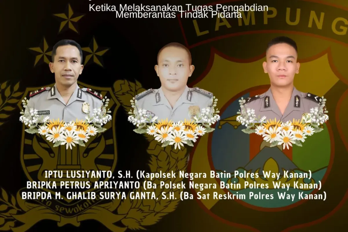 3 anggota polisi tewas ditembak saat melakukan penggerebakan di Way Kanan, Lampung