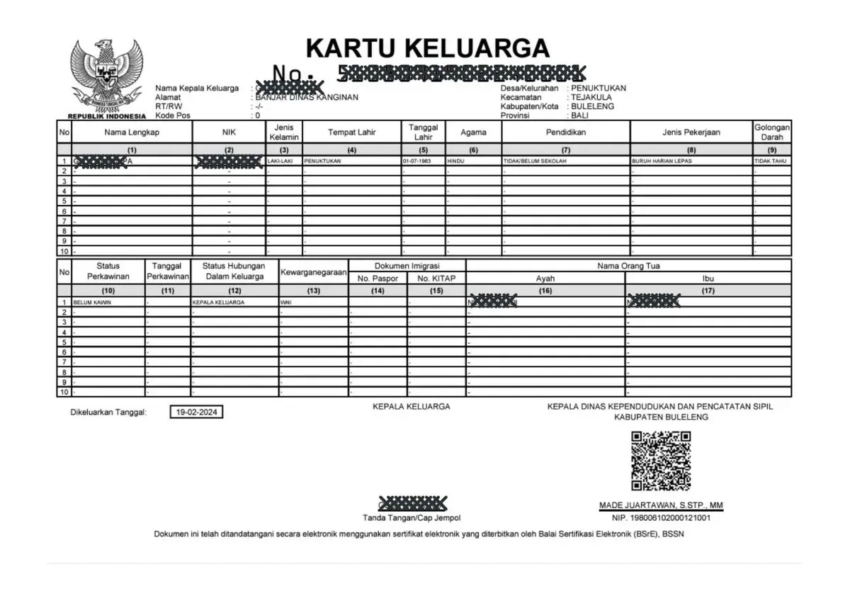 Cara cek Kartu Keluarga (KK) yang terblokir secara online dengan mudah. (Sumber: Doc. Disdukcapil Bulelengkab)