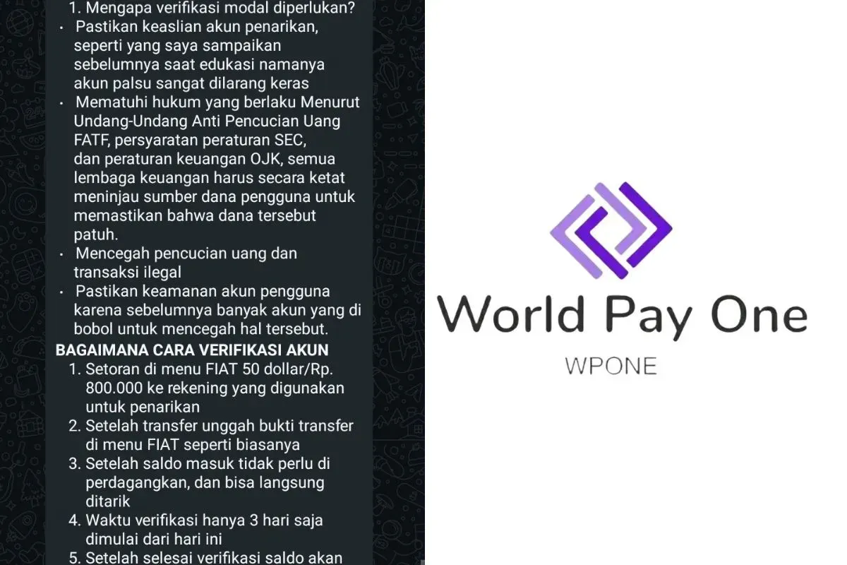 Aplikasi investasi WPONE disebut-sebut telah menunjukkan scam. (Sumber: Facebook/WPONE Indonesia)