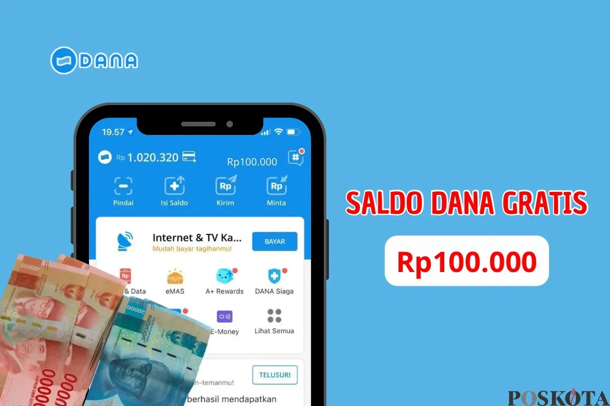 Berikut ini cara klaim saldo DANA gratis hingga Rp100.000 dari link DANA kaget hari ini. (Sumber: Poskota/Iko Sara Hosa)