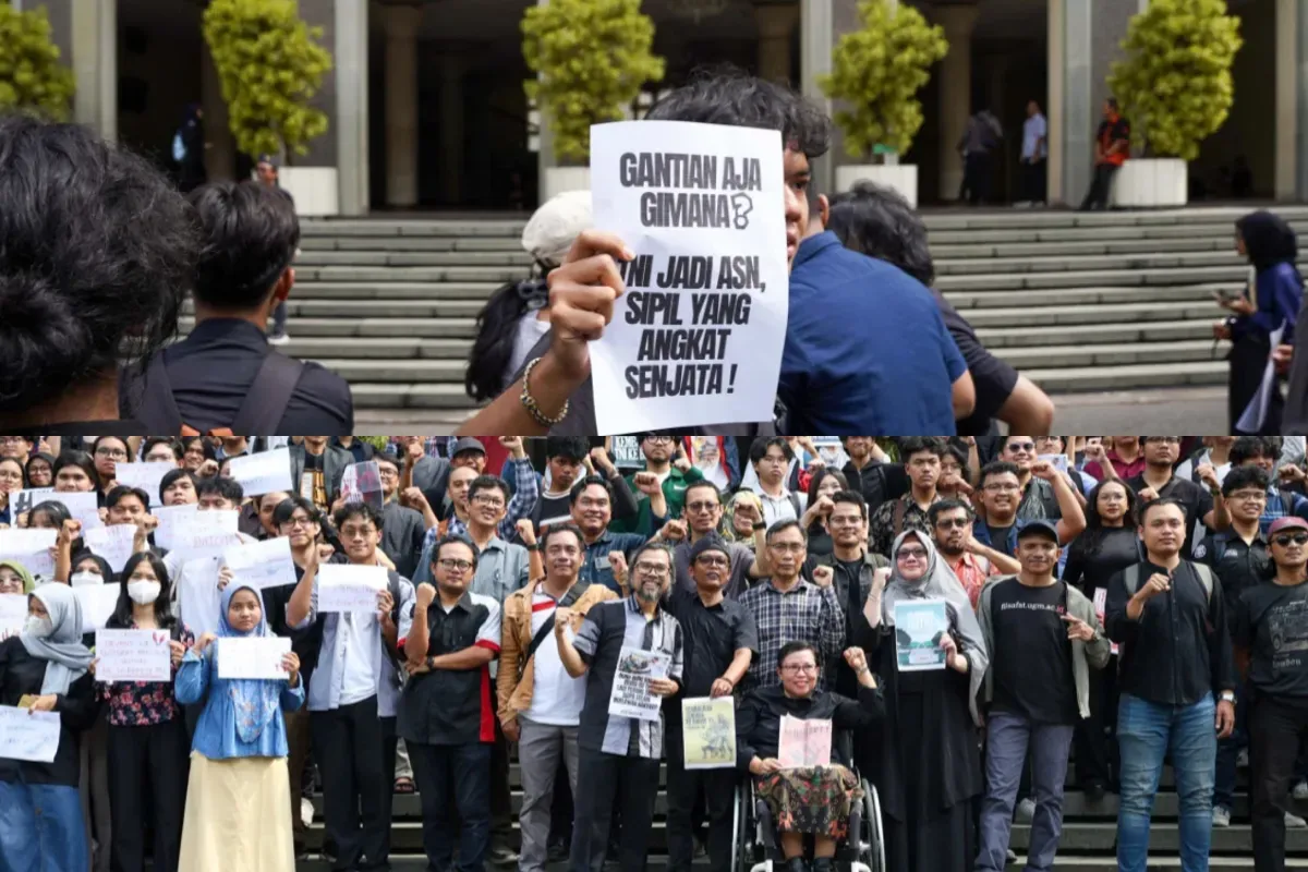 Potret aksi tolak RUU TNI yang dilakukan mahasiswa dan dosen UGM. (Sumber: UGM)